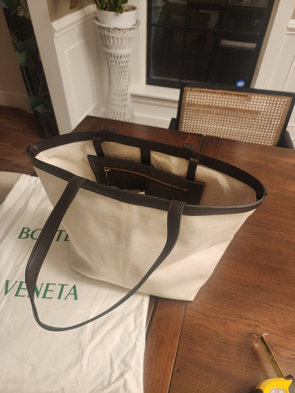 Bottega Veneta Flip Flap Canvas Tote Intrecciato Pouch